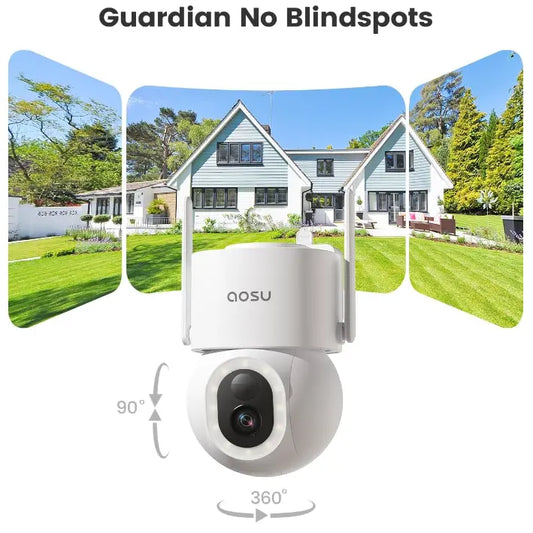 AOSU Security Cameras Wireless Outdoor, 3K/5MP Solar Powered Cameras for Home Security, 360° Pan/Tilt Surveillance, Color Night Vision, 2.4G WiFi Camera, Auto Tracking, AI Human/Vehicle/Pet Detection ExpresitoStore
