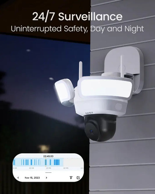 Floodlight Camera Wired, 3K UHD Security Camera Outdoor, 360° Coverage Surveillance, 24/7 Recording, Motion Detection, 2600-Lumen Motion-Activated Floodlight, Color Night Vision, No Monthly Fee Oasu