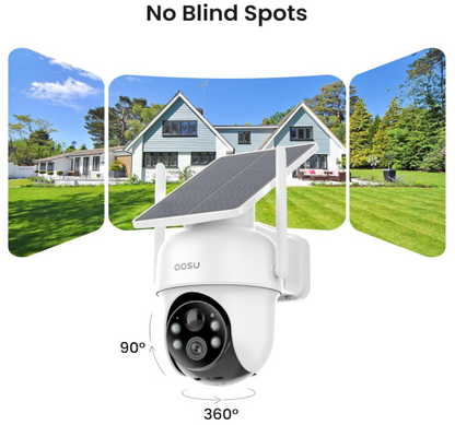 AOSU Security Cameras Outdoor Wireless, 4 Cam-Kit, No Subscription, Solar-Powered, Home Security Cameras System with 360° Pan & Tilt, Auto Tracking, 2K Color Night Vision, Easy Setup, 5G & 2.4G WiFi