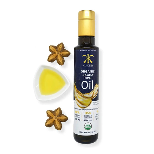 Organic Sacha Inchi Oil - Cold Pressed, 100% Natural with Omega-3 48%, Omega-6 35%, and Omega-9 Aliksir