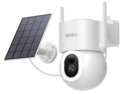 AOSU Security Cameras Wireless Outdoor, 3K/5MP Solar Powered Cameras for Home Security, 360° Pan/Tilt Surveillance, Color Night Vision, 2.4G WiFi Camera, Auto Tracking, AI Human/Vehicle/Pet Detection