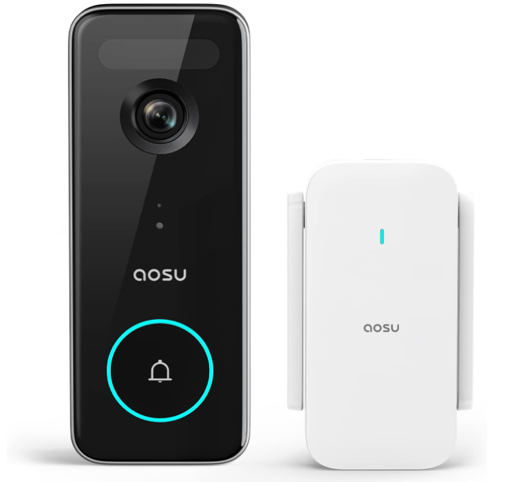 AOSU Doorbell Camera Wireless, 5MP Ultra HD, No Monthly Fee, 2.4/5 GHz WiFi Video Doorbell with Homebase, Battery/Wired Powered, Work with Alexa & Google Assistant