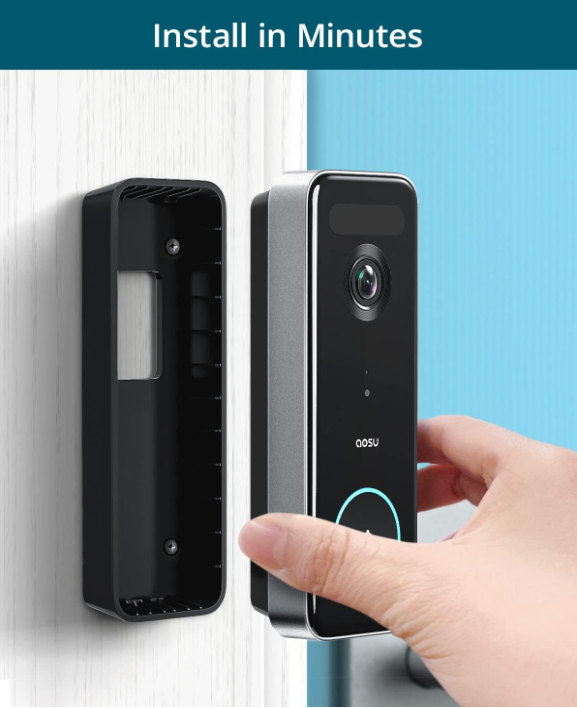 AOSU Doorbell Camera Wireless, 5MP Ultra HD, No Monthly Fee, 2.4/5 GHz WiFi Video Doorbell with Homebase, Battery/Wired Powered, Work with Alexa & Google Assistant